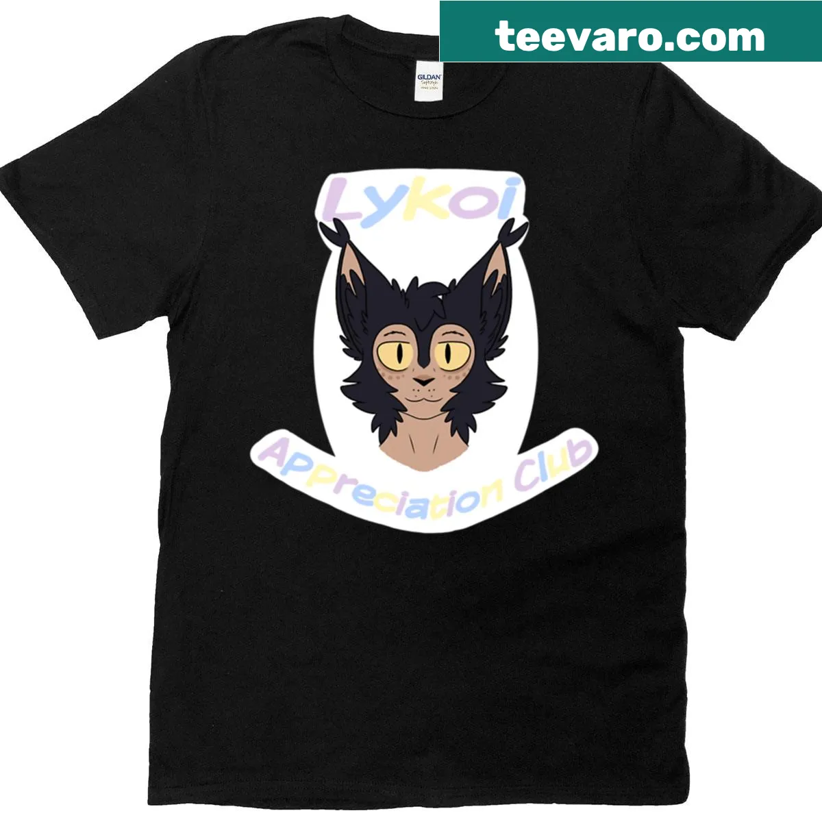 T-shirt with 'Lykoi Appreciation Club' text and graphic — on a men's t-shirt