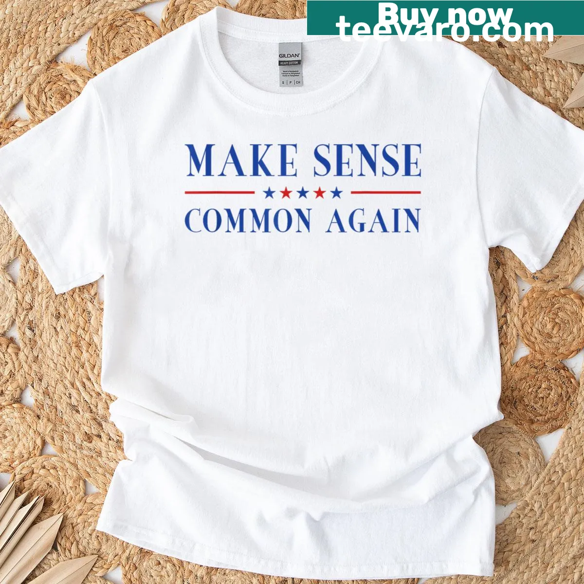 Funny quote t-shirt with Make Sense Common Again design — on a men's t-shirt