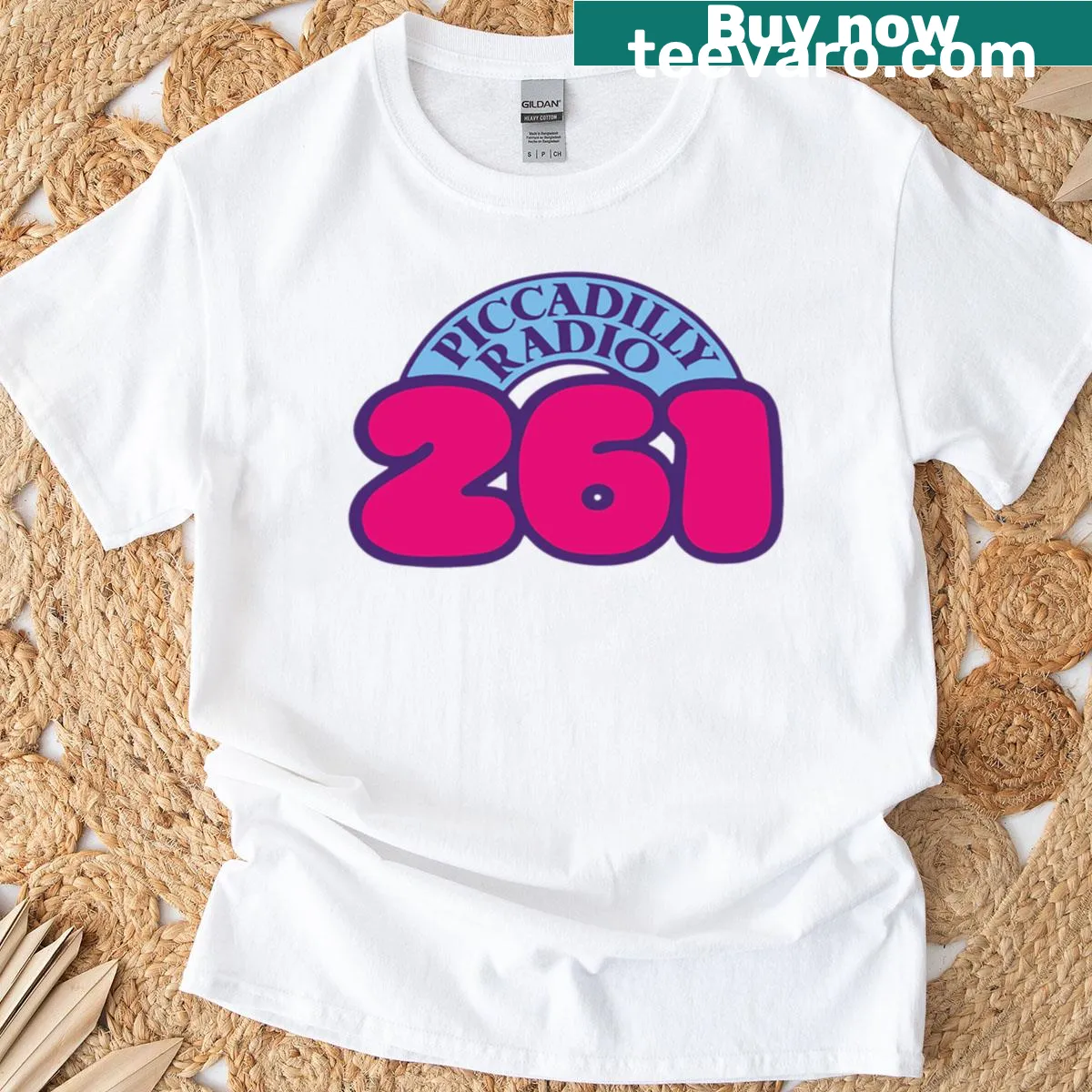 Vintage-style T-shirt featuring Manchester's Piccadilly Radio — on a men's t-shirt