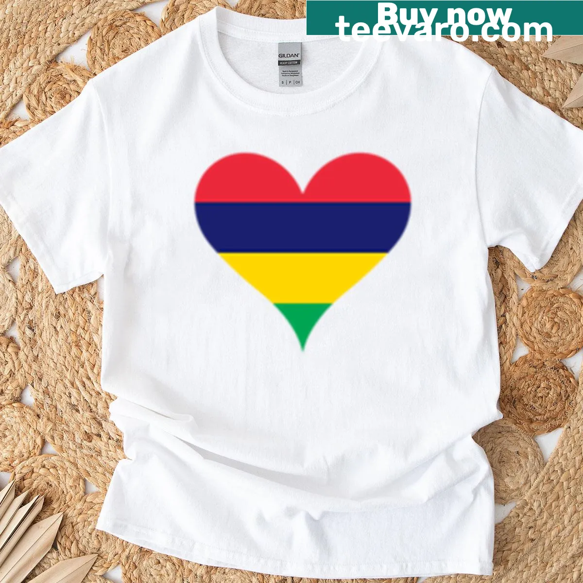 Heart design with Mauritius flag on a t-shirt — on a men's t-shirt