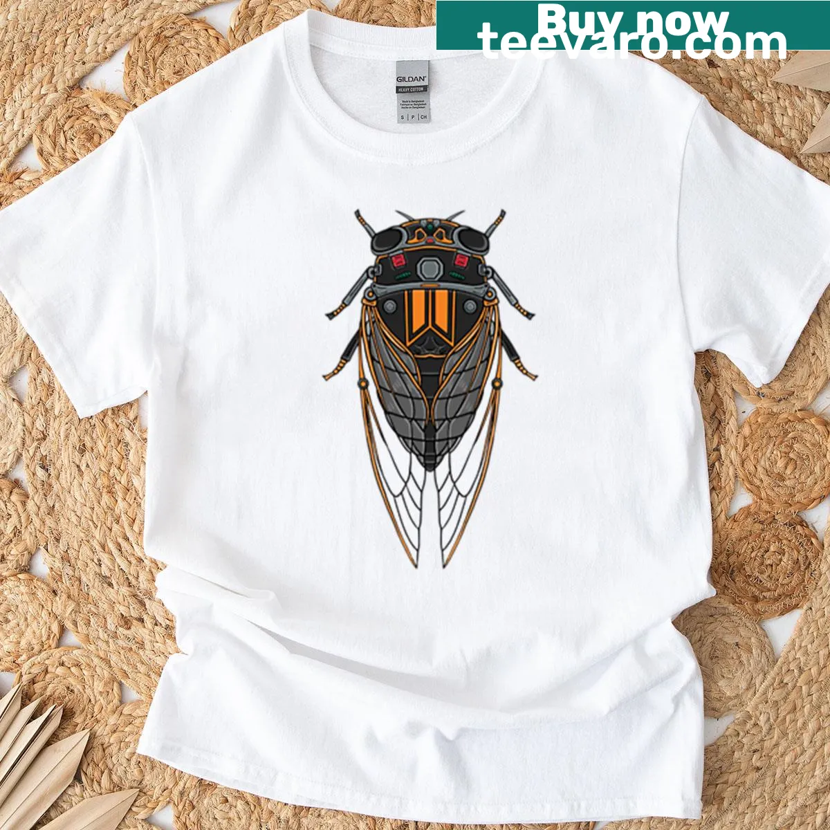 Illustrated t-shirt featuring a classic Min Borg Beetle design — on a men's t-shirt