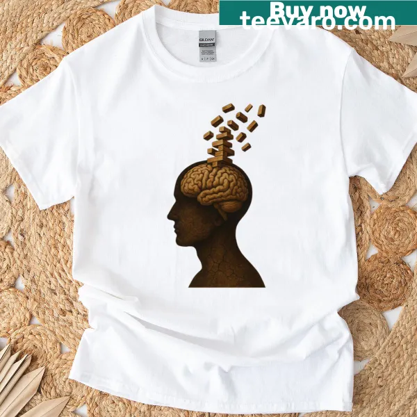 Surreal brain art design illustrating complex thoughts on a t-shirt