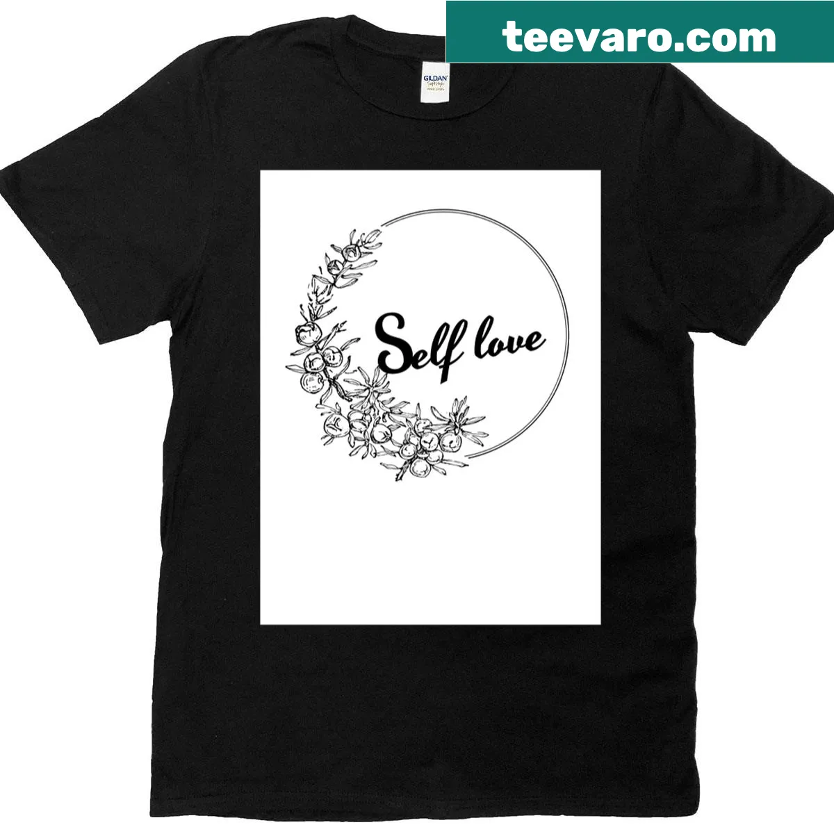 Floral line art design promoting self love on t-shirt — on a men's t-shirt