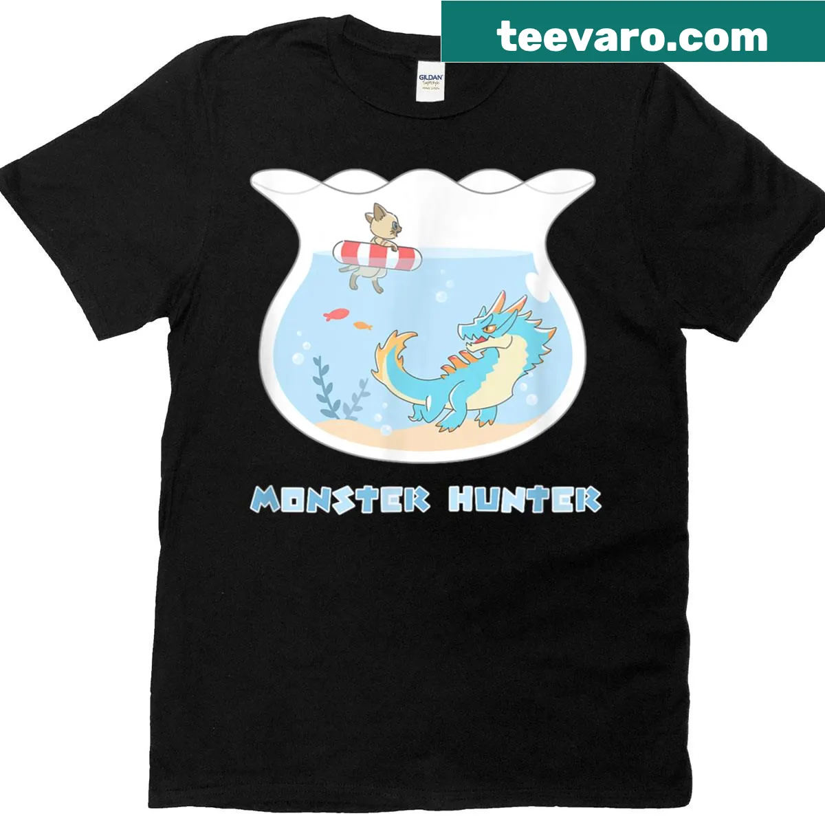 Illustrative t-shirt featuring Lagiacrus Felyne from Monster Hunter — on a men's t-shirt