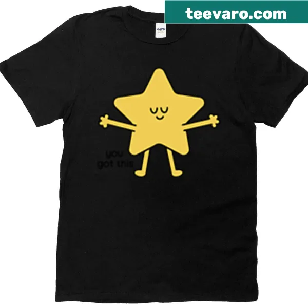Cute t-shirt with a yellow star and motivational phrase in cheerful design.