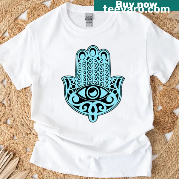 Intricate Hamsa hand illustration on T-shirt