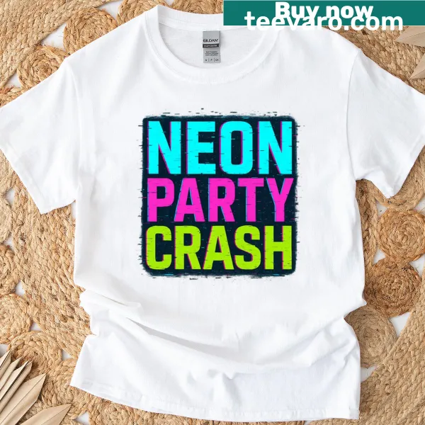 Bold neon glitch typography graphic on a t-shirt