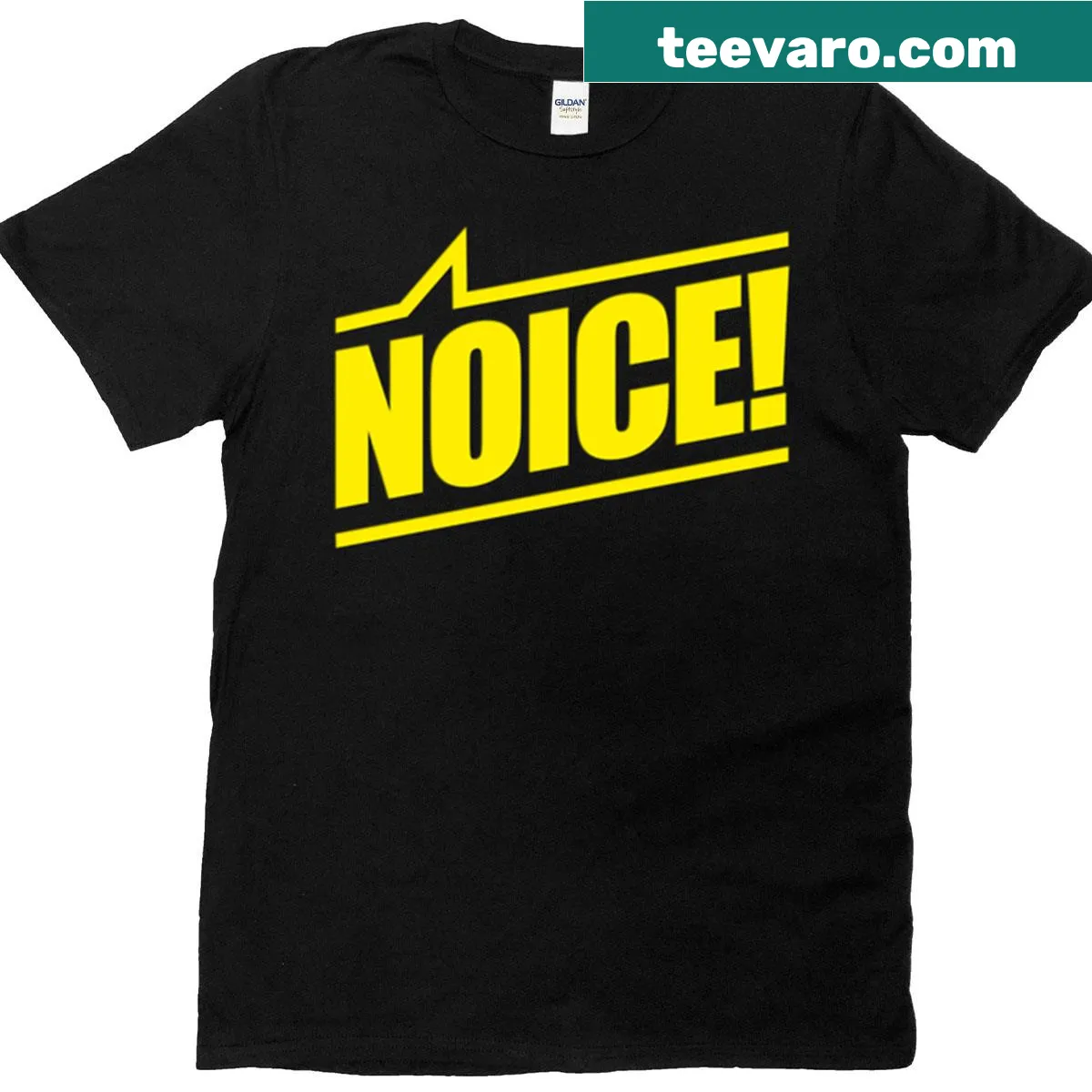 T-shirt featuring the phrase 'Noice' in bold design — on a men's t-shirt