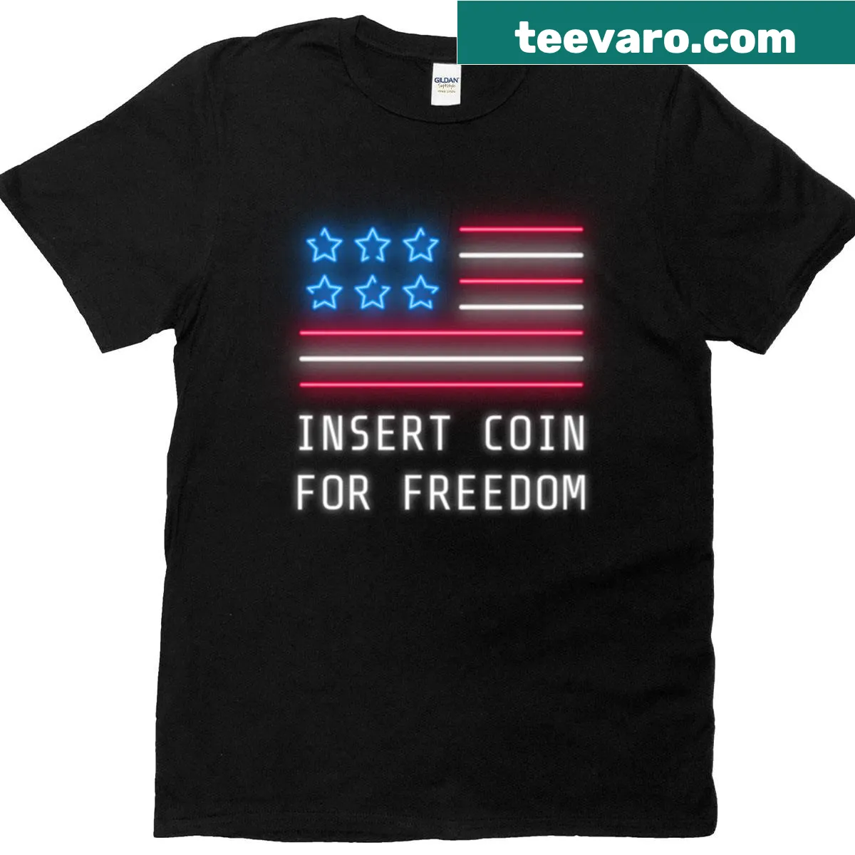 Patriotic shirt featuring US flag and playful text — on a men's t-shirt