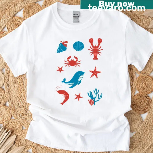 Cute marine life illustrations on Ocean Friends T-shirt