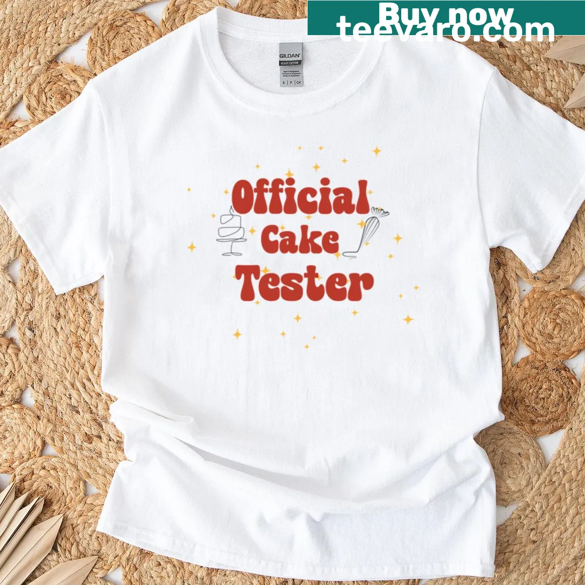 Funny birthday cake tester t-shirt with bold typography — on a men's t-shirt