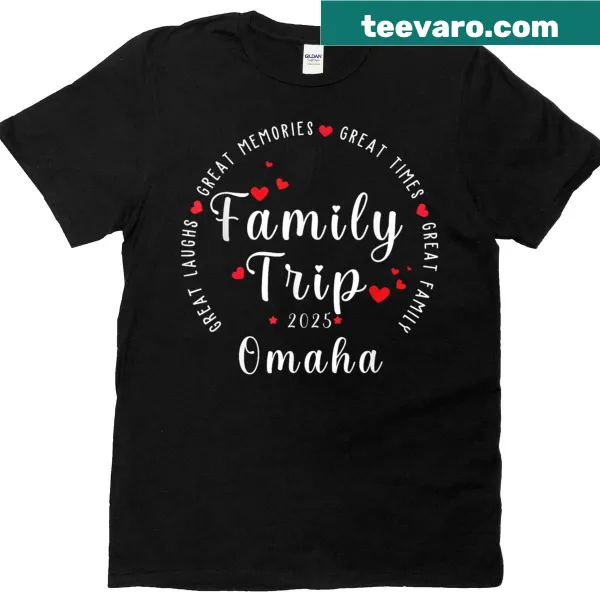 Illustrative design celebrating Omaha city on family matching t-shirts.