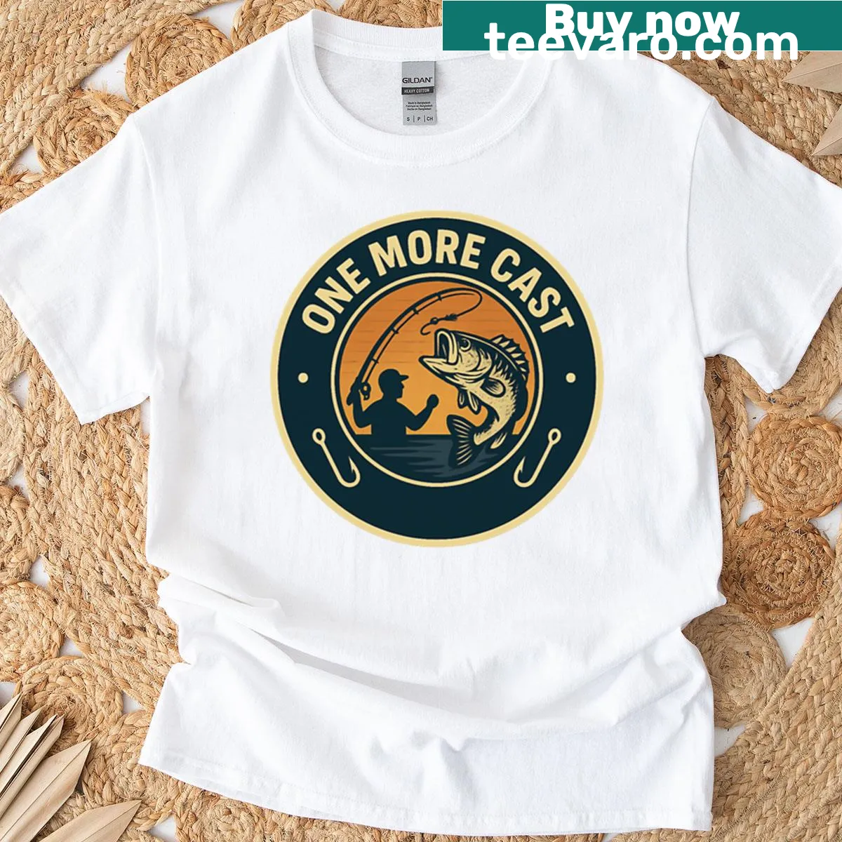 Graphic with the phrase 'One More Cast' for fishing on a t-shirt — on a men's t-shirt