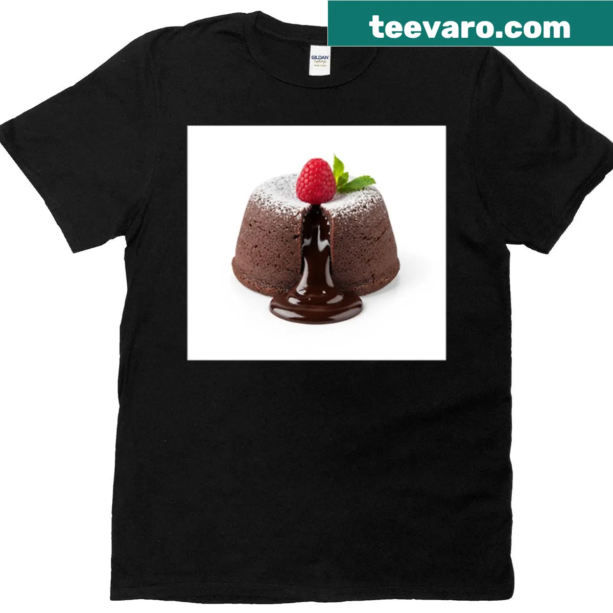 Illustrated chocolate lava cake design with oozing chocolate on T-shirt — on a men's t-shirt