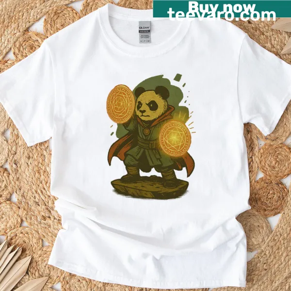 Illustration of a playful panda on a casual t-shirt