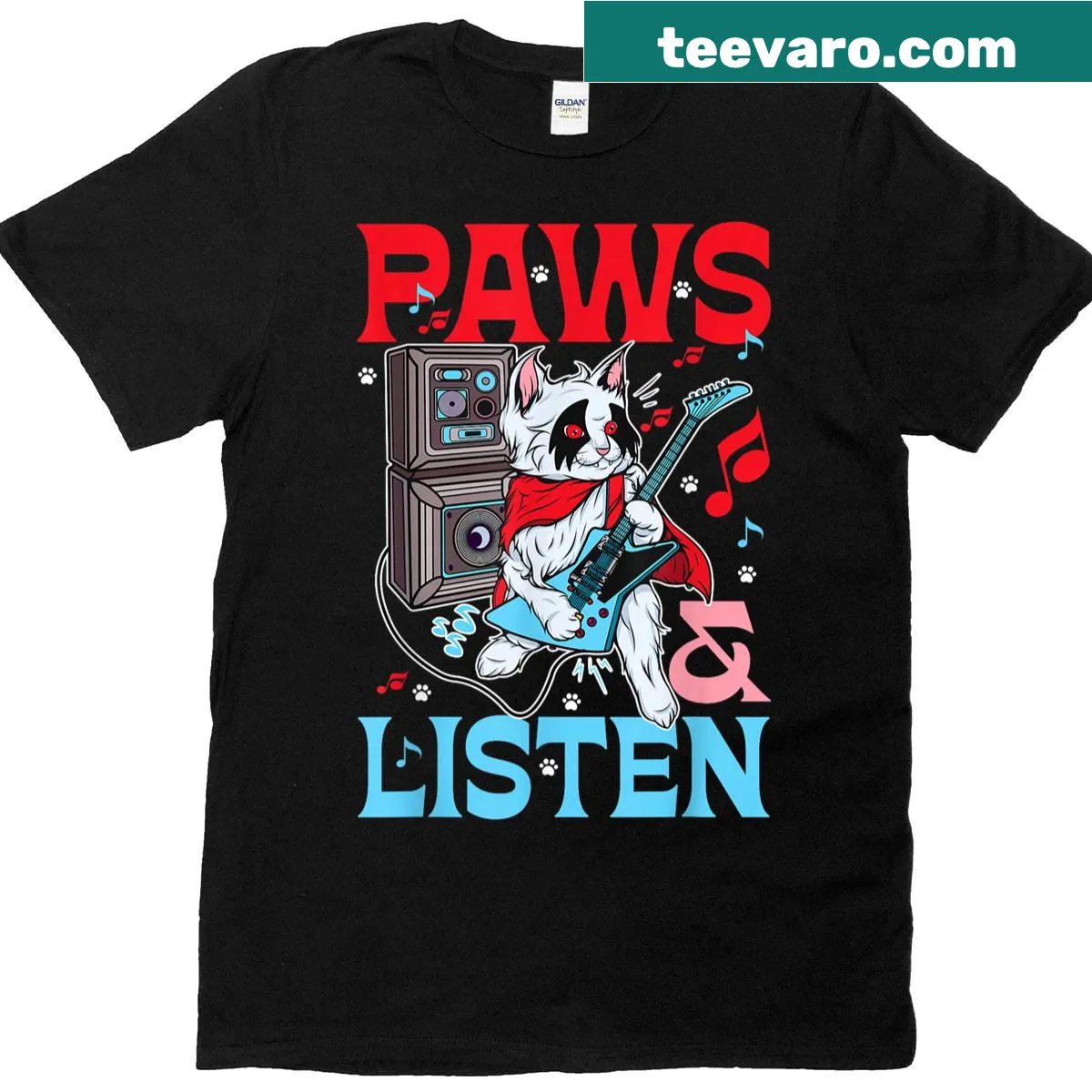 Funny t-shirt with a kitten playing guitar illustration — on a men's t-shirt