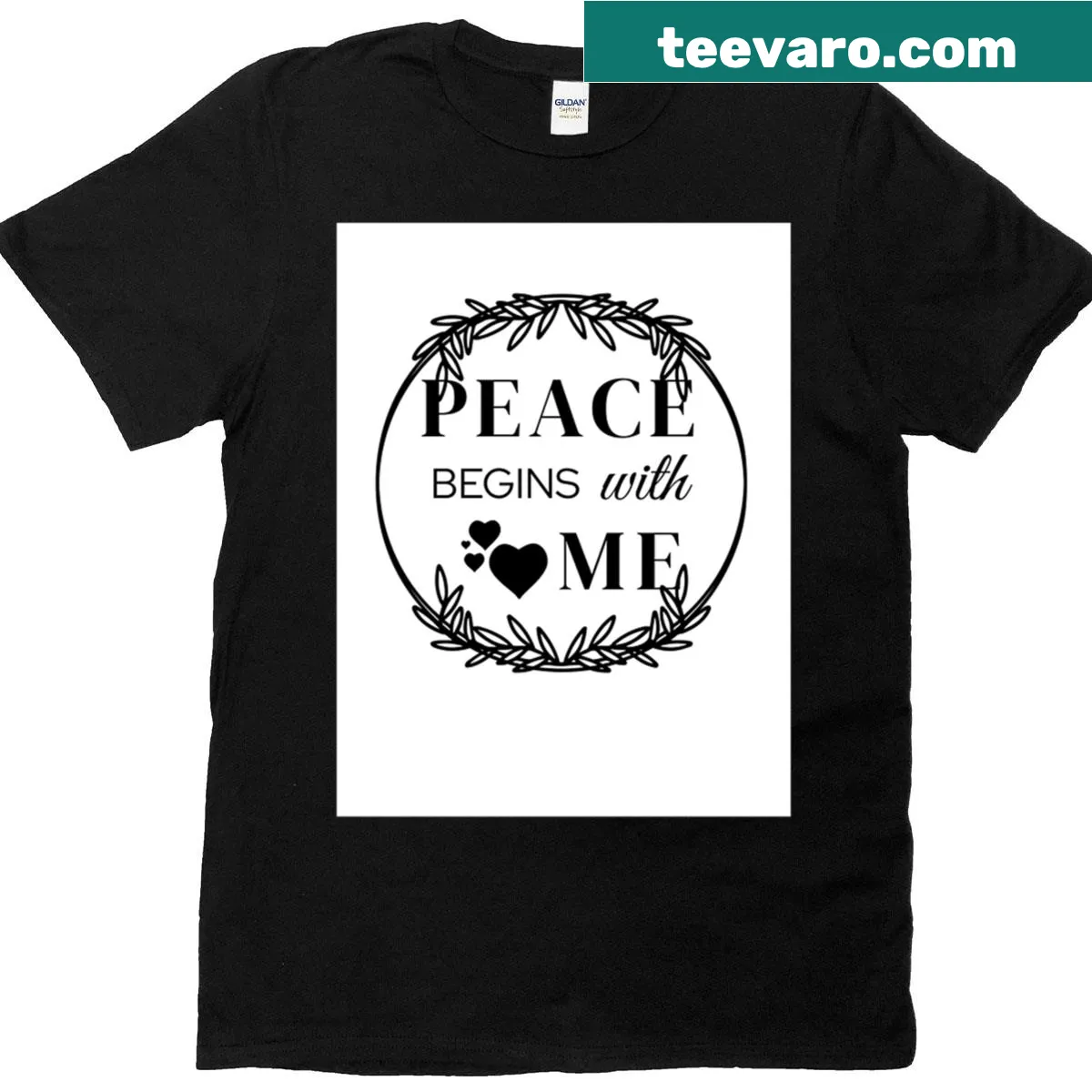 Inspirational t-shirt featuring the quote 'Peace Begins With Me' — on a men's t-shirt