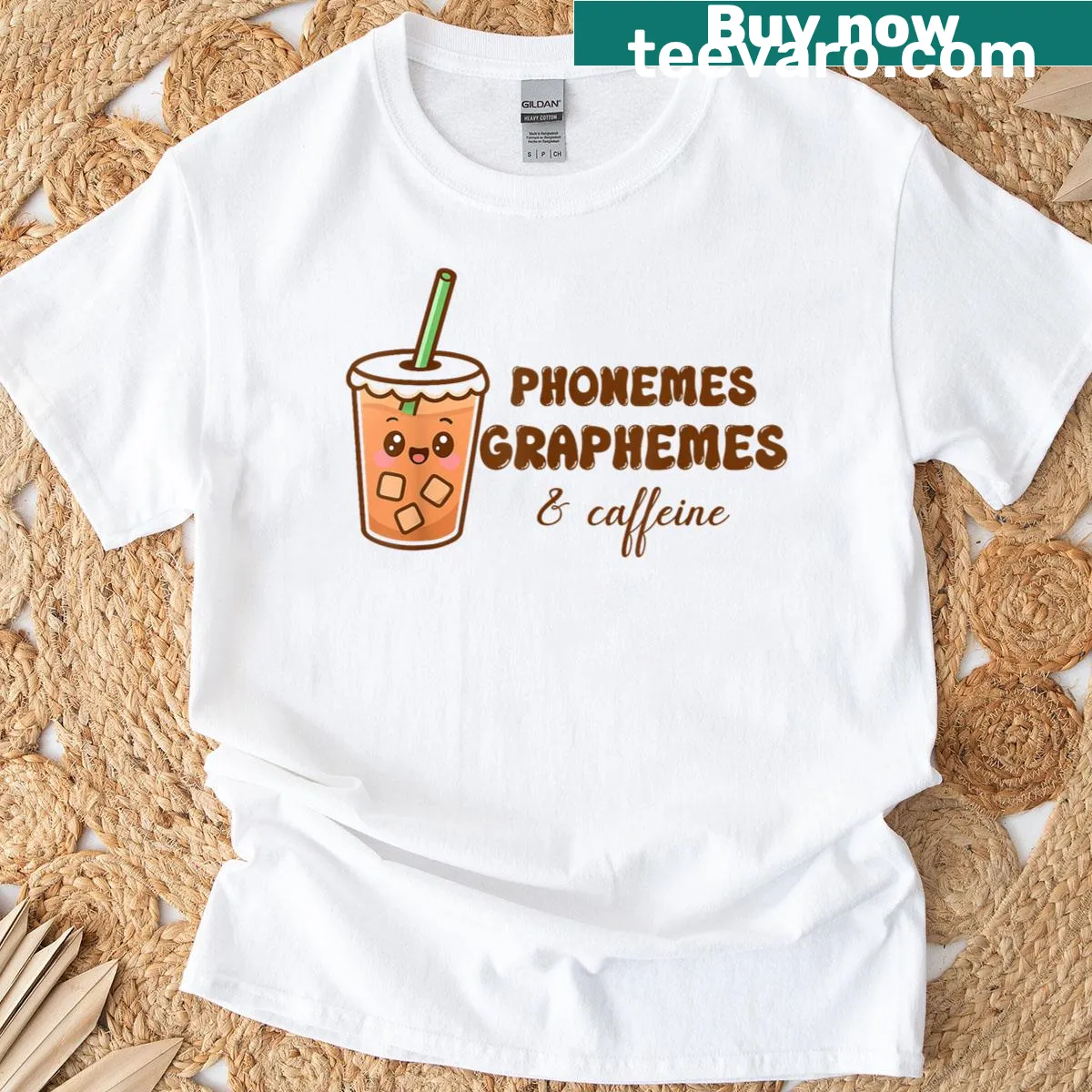 Funny coffee lovers t-shirt with phonemes and graphemes design — on a men's t-shirt