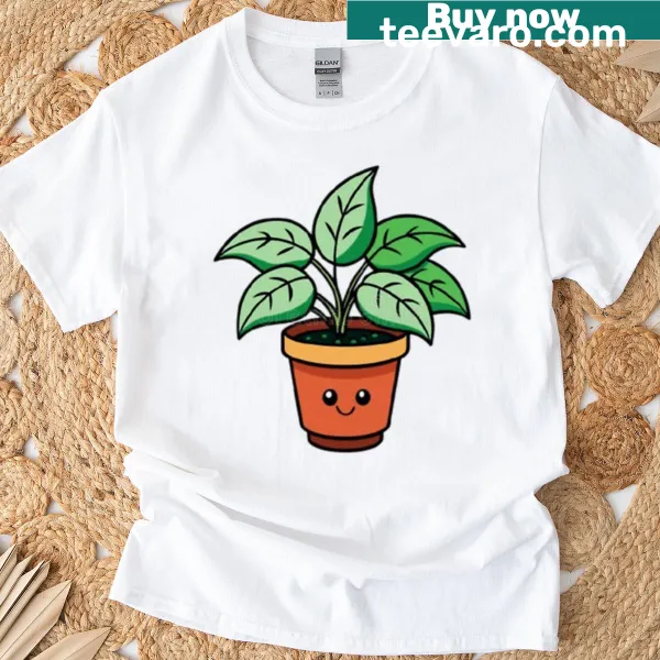 Illustration of various plants on a T-shirt for plant lovers