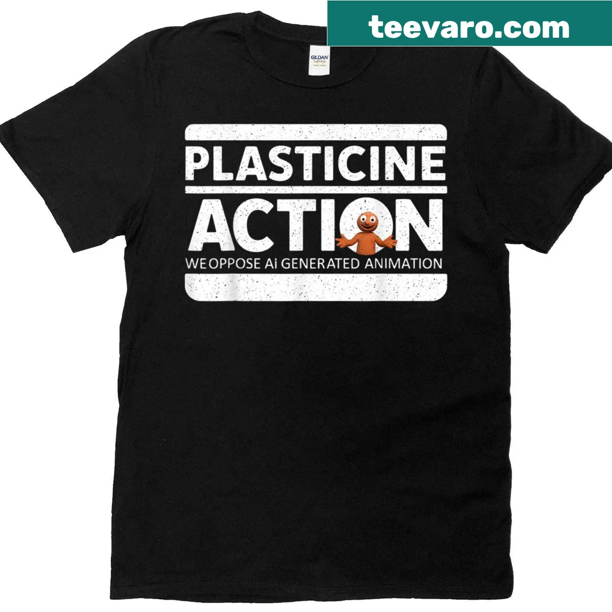 Text-based design opposing AI in animation on a T-shirt. — on a men's t-shirt