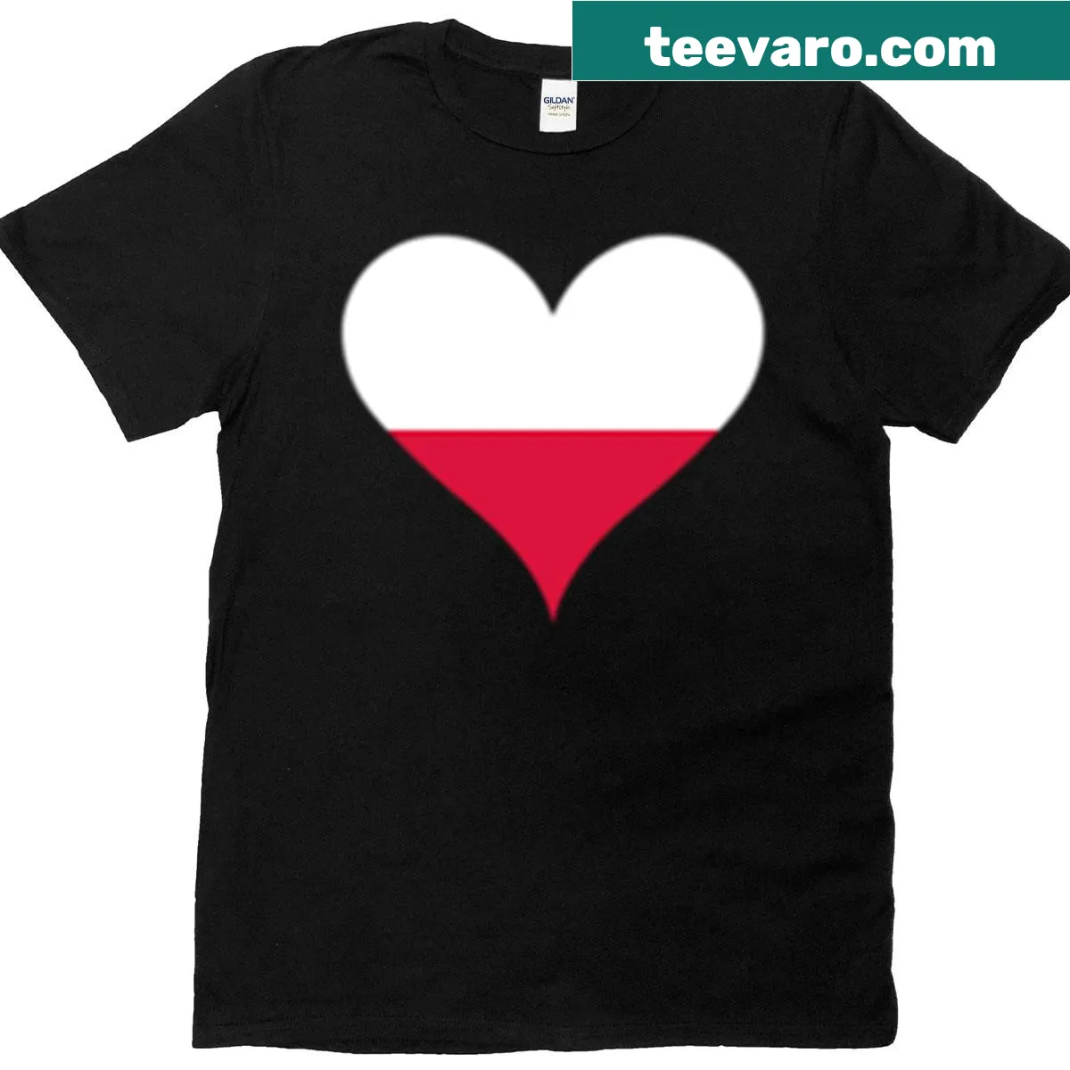 Heart-shaped graphic filled with the Polish flag — on a men's t-shirt