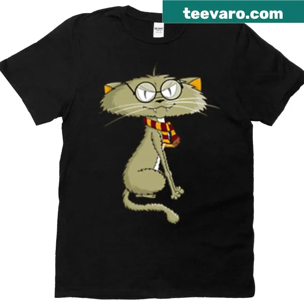 Whimsical cat in a wizard hat design on a T-shirt for cat lovers