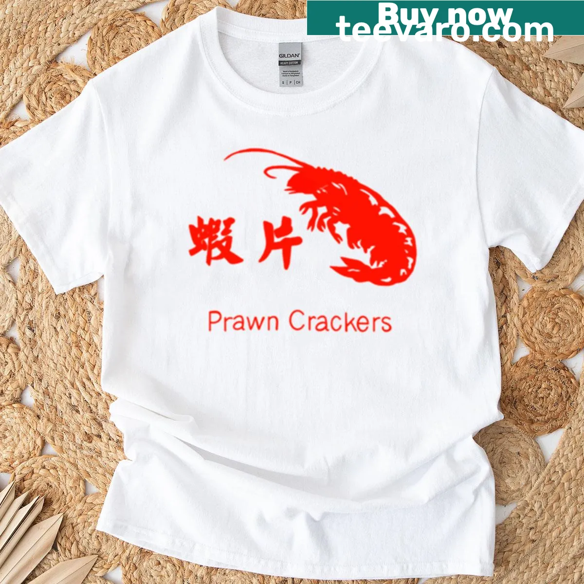 T-shirt with an illustration of prawn crackers for snack lovers — on a men's t-shirt