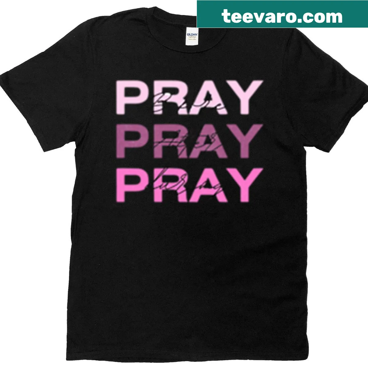 Minimalist t-shirt featuring 'Pray' typography design — on a men's t-shirt