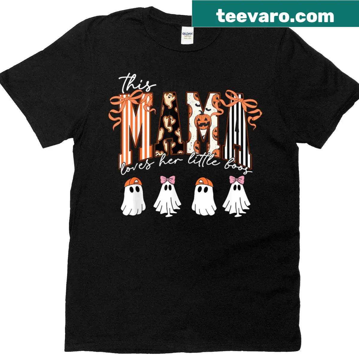 Mama Halloween t-shirt with leopard print and playful text — on a men's t-shirt