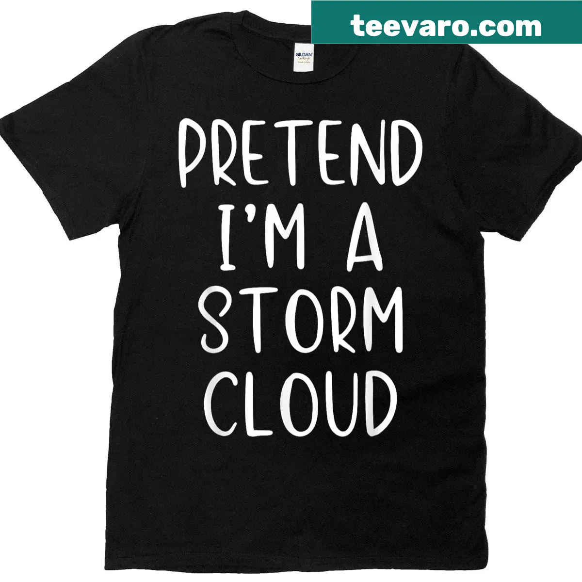 Cartoon storm cloud t-shirt with the phrase 'Pretend I'm A Storm Cloud' — on a men's t-shirt