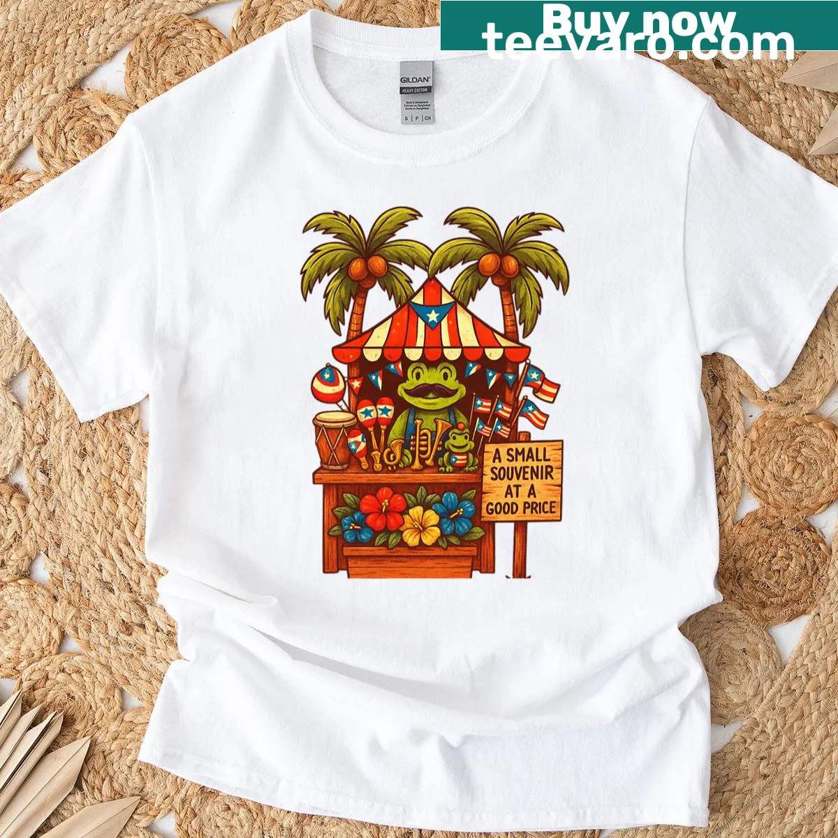 Tropical frog t-shirt celebrating Puerto Rican culture — on a men's t-shirt