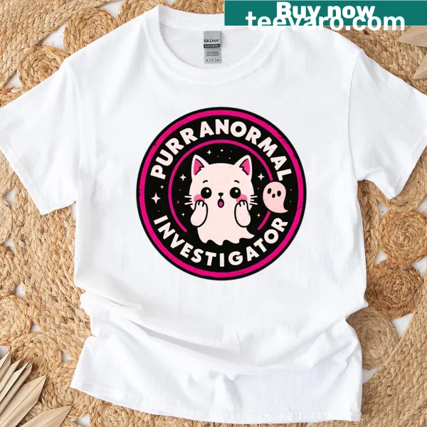 Kawaii ghost cat graphic t-shirt with cute design