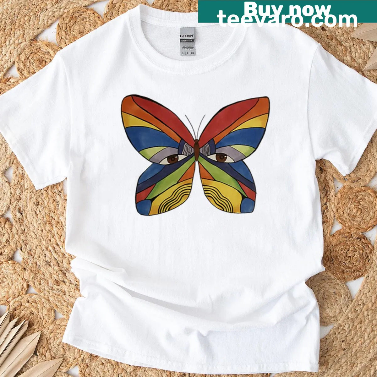 Illustration of a rainbow butterfly on a T-shirt — on a men's t-shirt