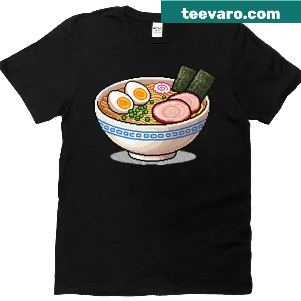 Pixel art t-shirt featuring a bowl of ramen