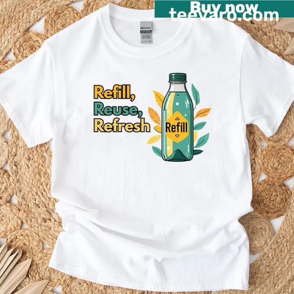 Eco-friendly lifestyle T-shirt with bold typography promoting sustainability