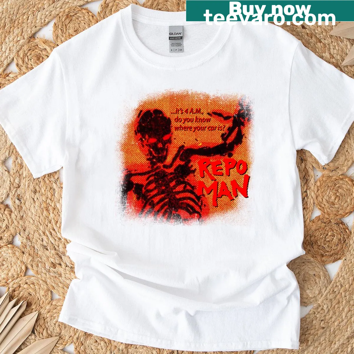T-shirt featuring typography from the cult film Repo Man — on a men's t-shirt