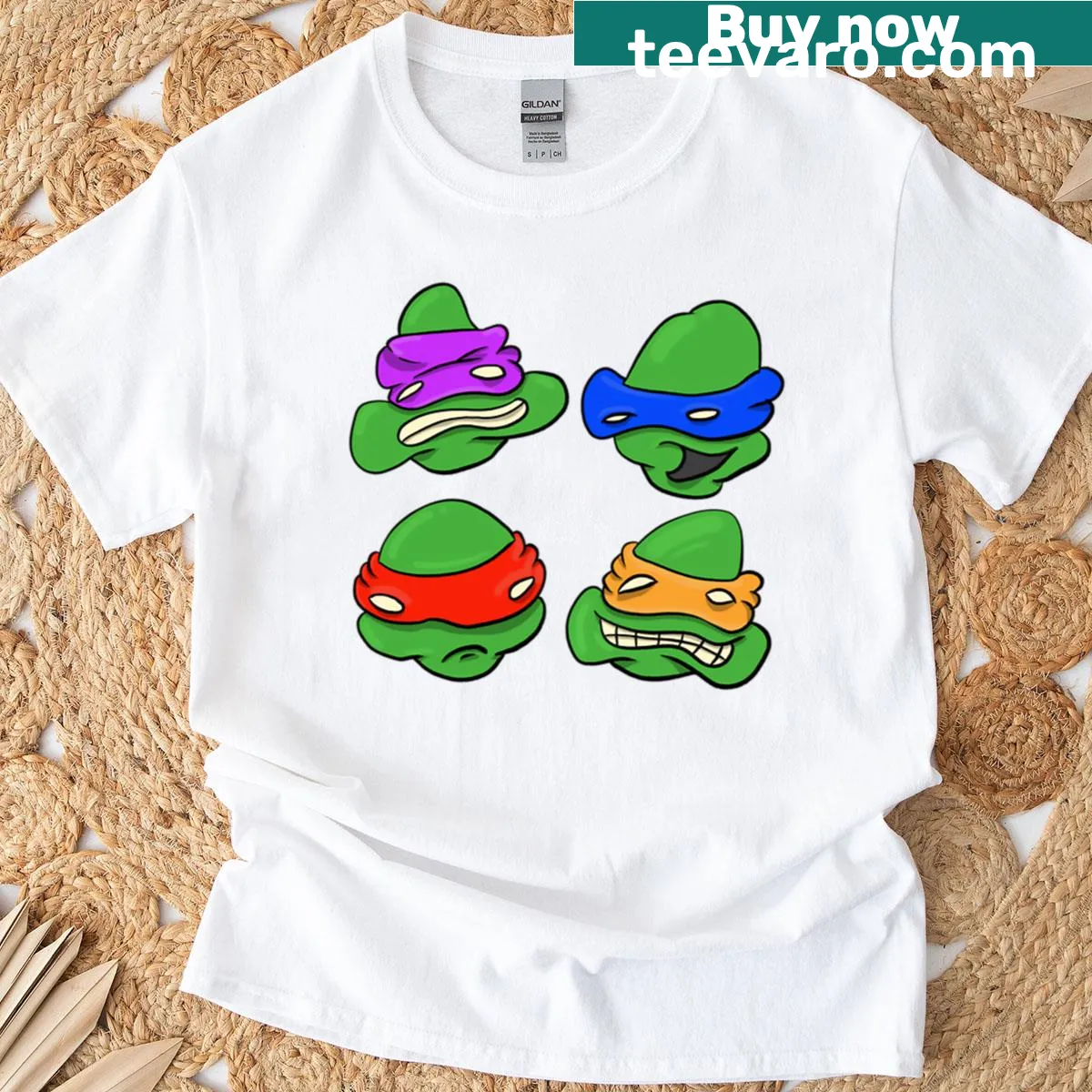 Illustrated t-shirt with cartoon dinosaurs in a playful battle scene — on a men's t-shirt