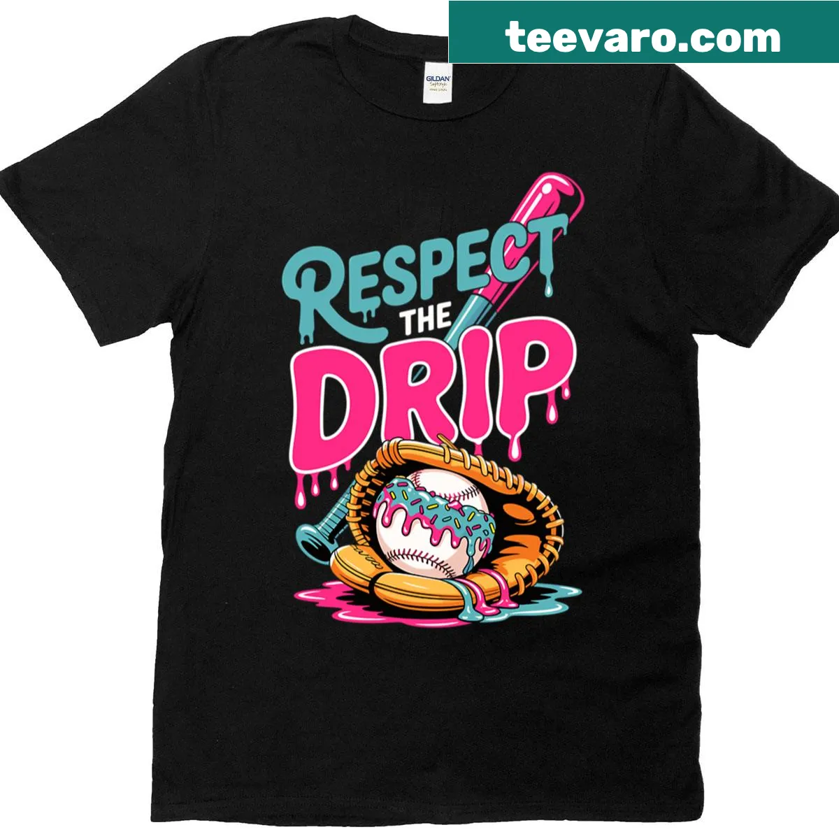 Funny sports humor t-shirt featuring donut and baseball theme — on a men's t-shirt