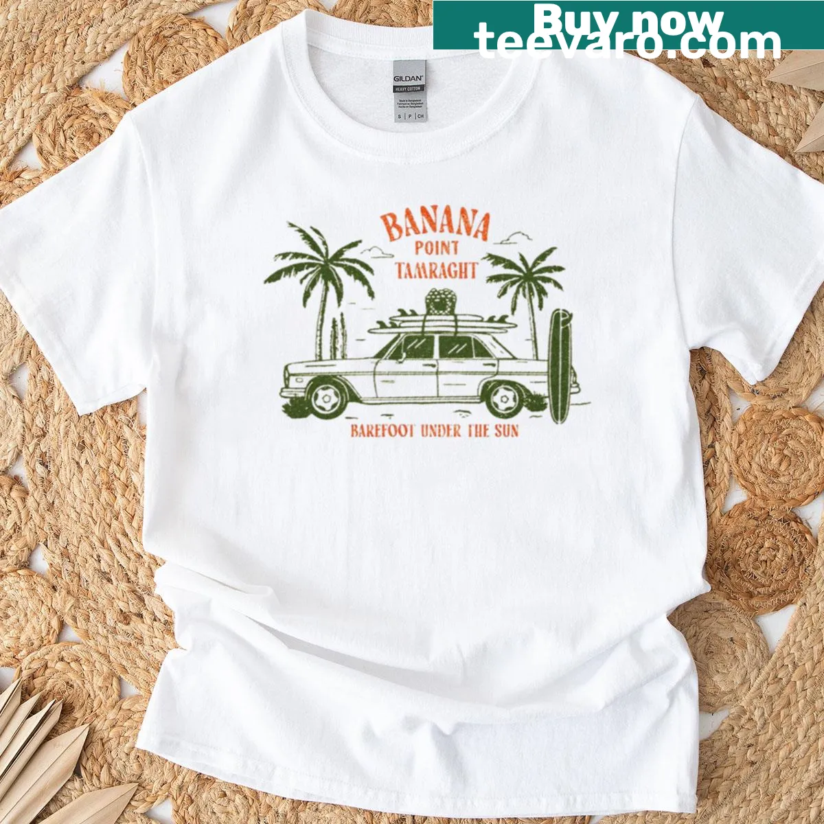 Illustrated retro surf car design on a casual T-shirt — on a men's t-shirt