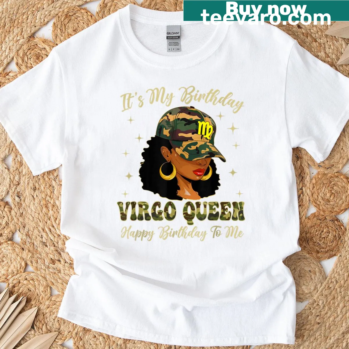 Graphic of a Virgo queen celebrating her birthday — on a men's t-shirt