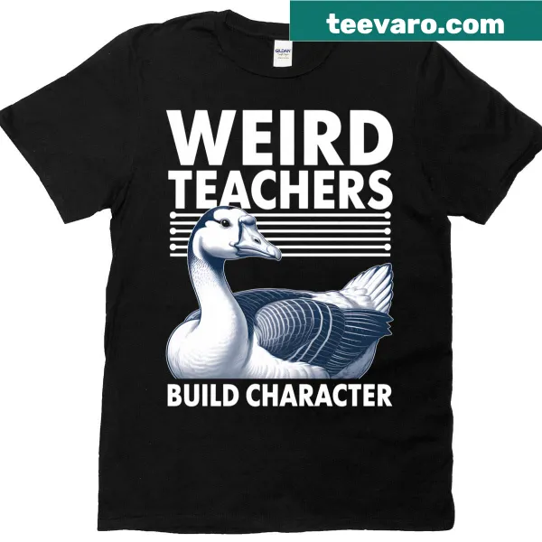 Retro design featuring a goose with a message about character building for teachers.