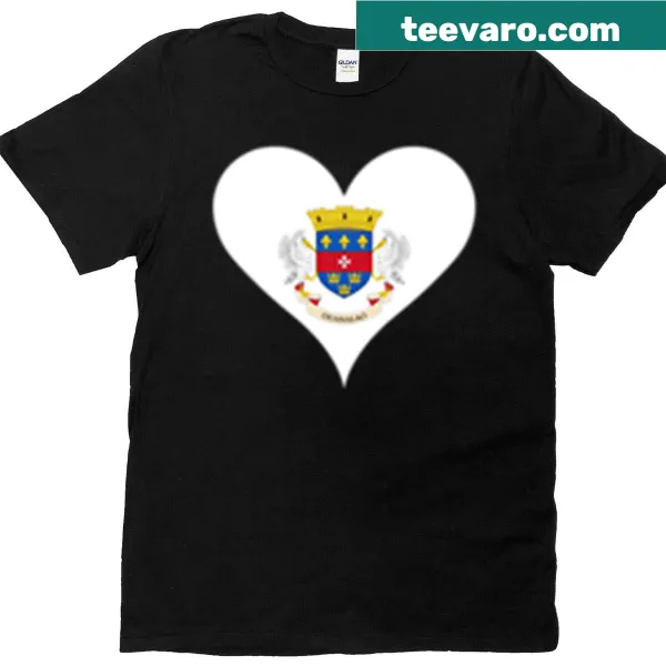 T-shirt with artistic graphic of the Saint Barthlemy heart flag.