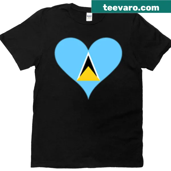T-shirt featuring the heart-shaped silhouette of the Saint Lucia flag.