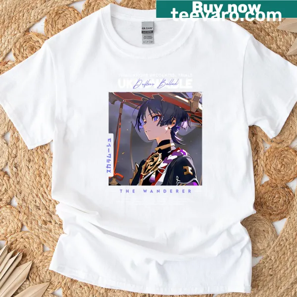 Illustrated t-shirt featuring Scaramouche from Genshin Impact
