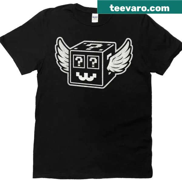 Cartoon graphic t-shirt featuring a gaming meme and 'Secret Lucky Block'