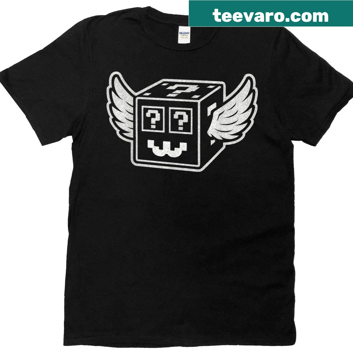 Cartoon graphic t-shirt featuring a gaming meme and 'Secret Lucky Block' — on a men's t-shirt
