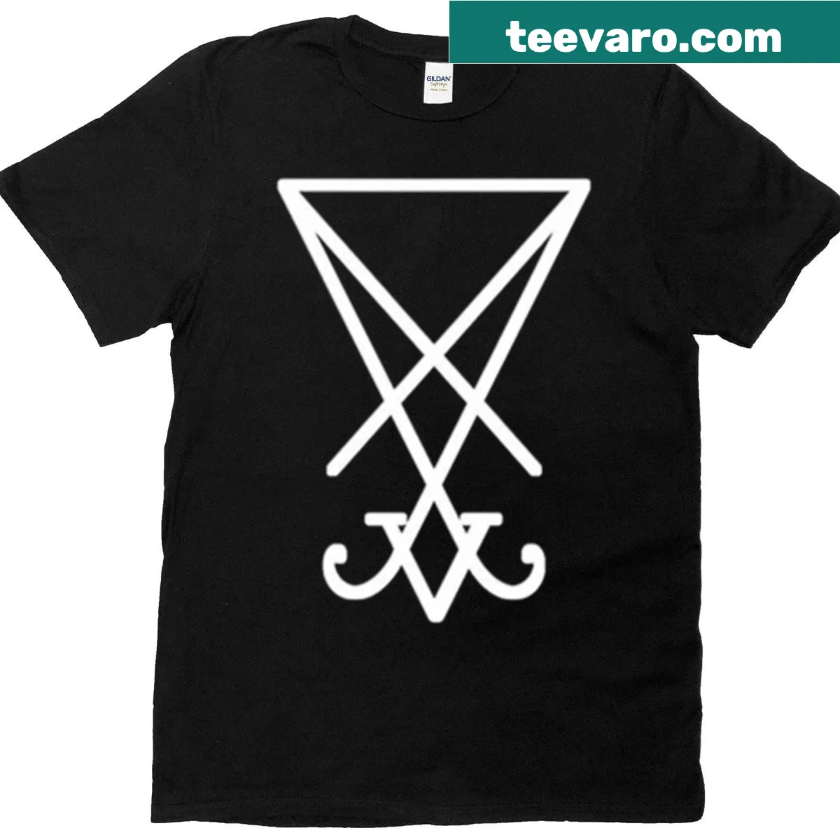 T-shirt featuring the Sigil of Lucifer emblem — on a men's t-shirt