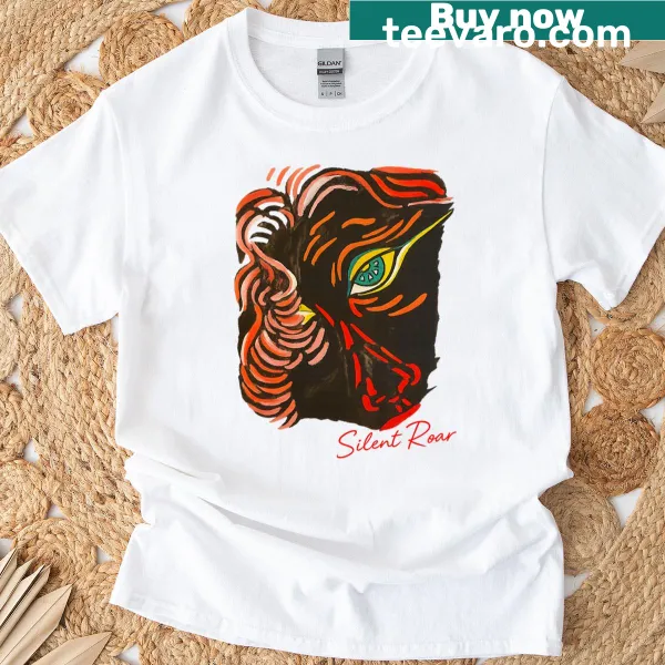 Abstract artistic T-shirt featuring the design 'Silent Roar' in unique typography.