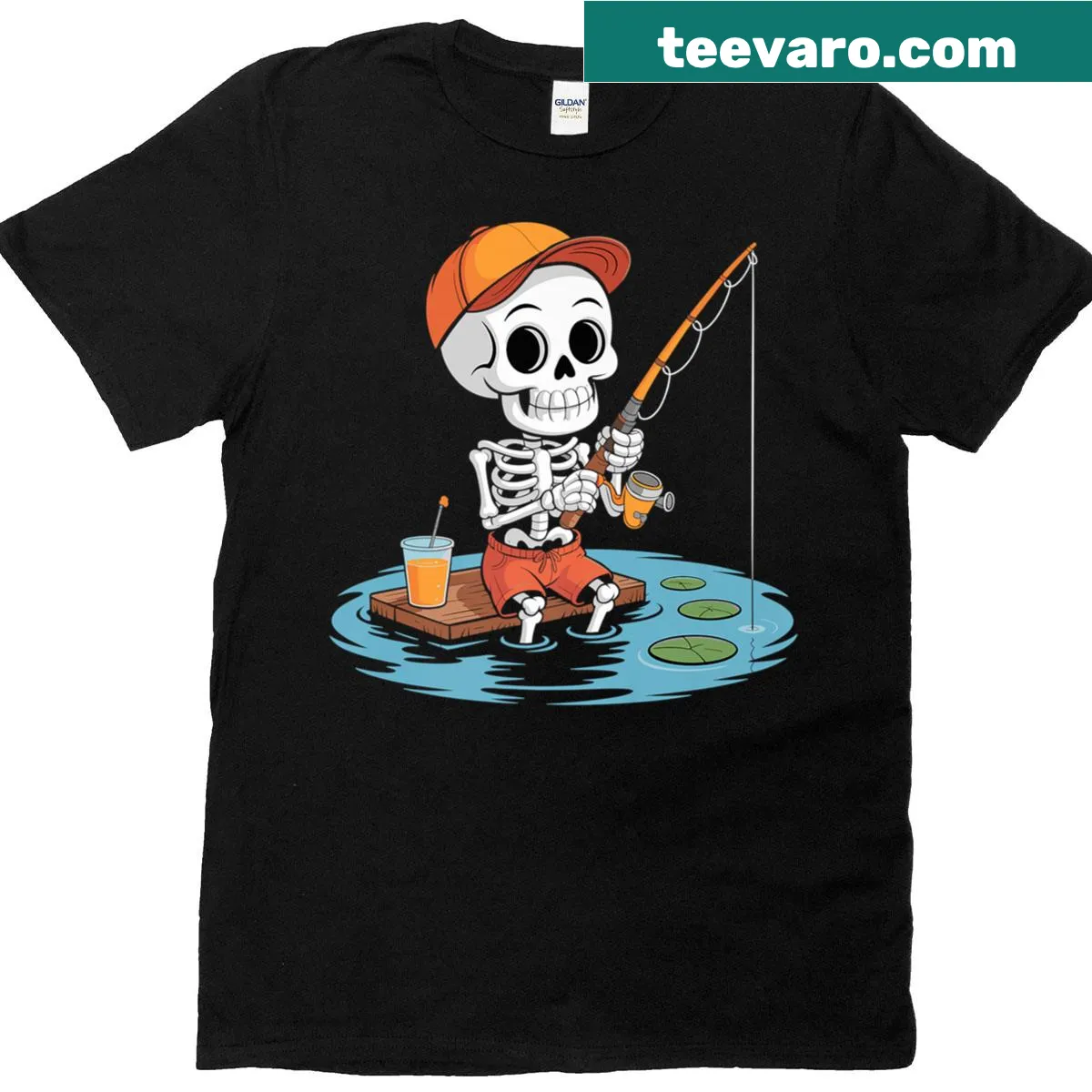 Funny skeleton fishing design T-shirt for kids — on a men's t-shirt