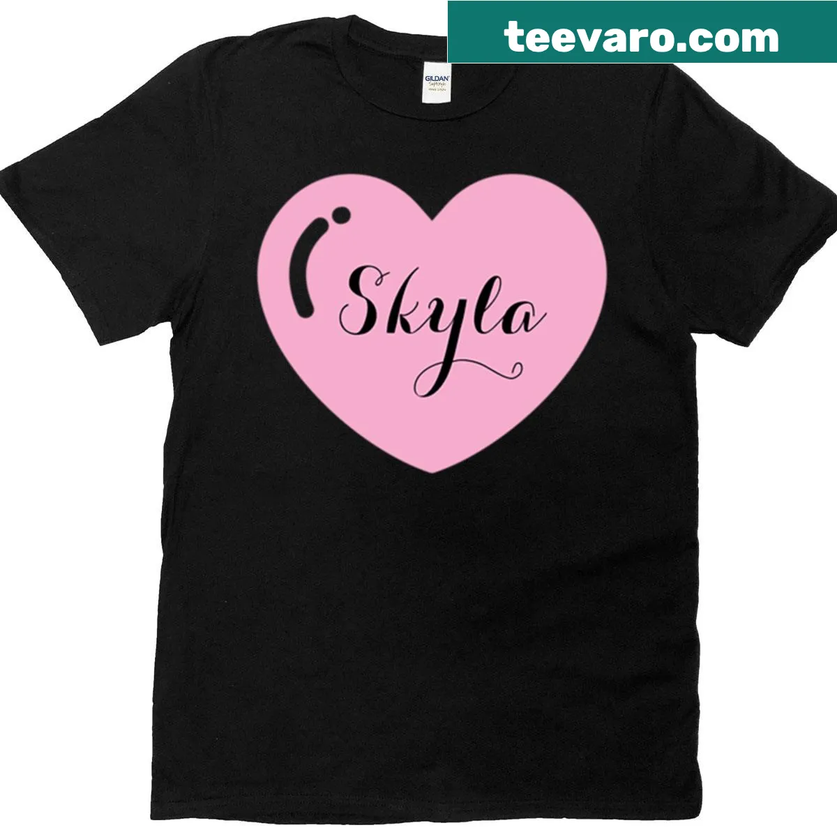 T-shirt with the name 'Skyla' and a pink heart graphic — on a men's t-shirt